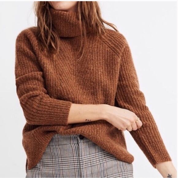 Madewell Sweaters - Madewell Mercer Turtleneck Sweater Burnt Orange Wool Ribbed Pullover Size Small